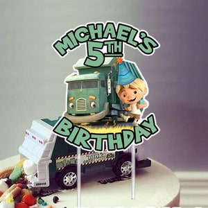 Fan Art Customizable Birthday Trash Truck and Friends Theme Cake Topper Also A Sticker Double Purpose Choose from 2 Designs Available