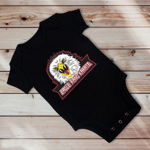 Fan Art Eagle Fang Karate Kid Graphic Design in Gray White or Black Baby Onesie Ages 3-24 Months 100% Cotton Soft