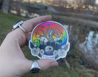 JRAD Drumming Octopus Holographic Sticker