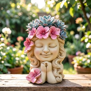 Harz Betendes Madchen Gesicht Blumentopf Sukkulenten Halter Innen Aussen Gartendeko