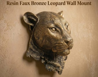 Cabeza de Leopardo de Pared Falso Bronce | Escultura Safari Jungla | Busto Animal 3D Resina | Decoración Maximalista | Trofeo Pantera