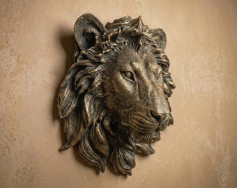 Majestätische 3D Löwenkopf Wandskulptur Kunstbronze Harz Tier Deko Wohnzimmer Kunst