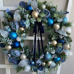 Blue Wreath, Wreath for Front Door, Holiday, Christmas, Christmas Decor ...