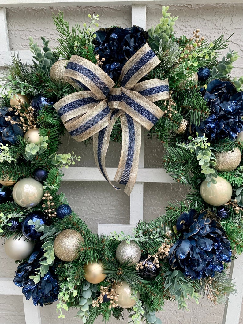 Blue Wreath Navy and Gold Wreath Wreath for Front Door - Etsy