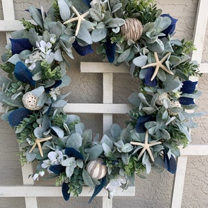 Coastal Wreath, Wreath for Front Door, Beach Decor, Starfish Wreath, Seashell, Nautical, Luxe Decor, Elegant, bridal shower gift