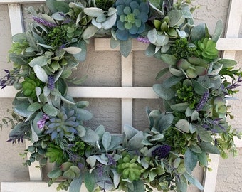 Succulent Wreath, Wreath for Front Door, Elegant, Southwest, bridal shower gift, housewarming gift, front door wreath