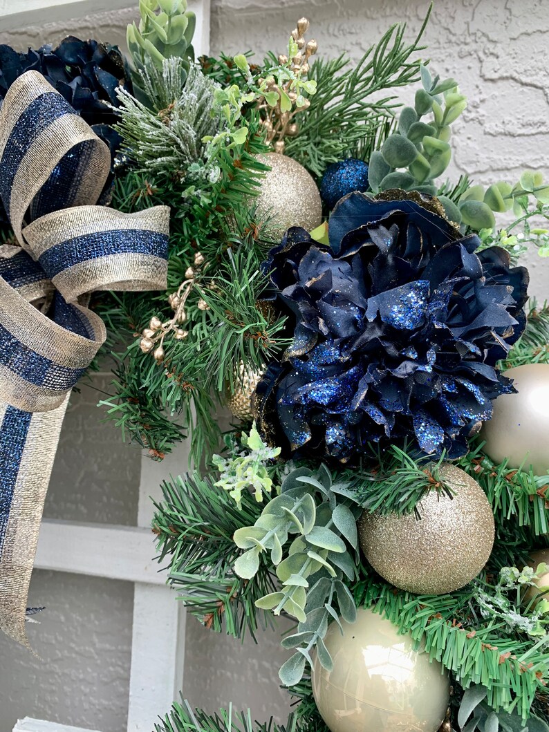 Blue Wreath Navy and Gold Wreath Wreath for Front Door - Etsy