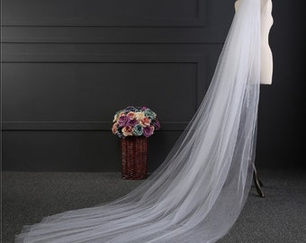 Clearance - Two-Tier 3 or 5 Metre Length Cut Edge Wedding Veil, Soft Tulle Bridal Veil Wedding White or Off White Cathedral Long Veil