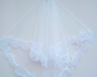 Two-Tier Lace Bridal Veil - White or Off-White - Soft Tulle
