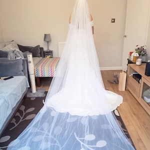 White Two-Tier Cathedral Wedding Veil: Soft Tulle, Cut Edge - 3m/5m