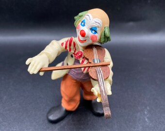 TORIART ANRI clown playing violin Hand carved and painted from Italy