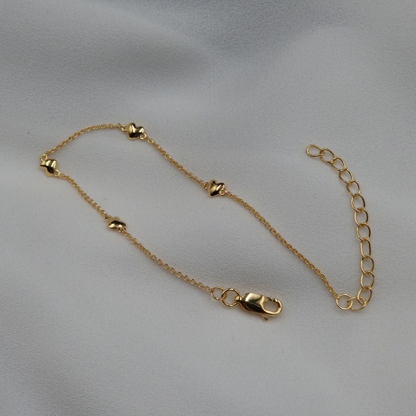 Bracelet « Leia » | Bracelet en or | Bracelet pendentif coeur pour femme | Bracelet minimaliste | Bracelet | Or jaune 14 carats, argent sterling 925
