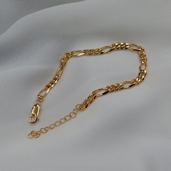 Armband "Sid" | Gold Armband | Figaro Chain Armband für Frauen | Minimalistisches Armband | Armband | 14k Gelbgold, 925 Sterling Silber