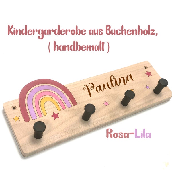 Garderobe  Regenbogen Kind personalisiert  aus Buchen Holz  Weihnachtsgeschenk Geburt Kinderzimmer