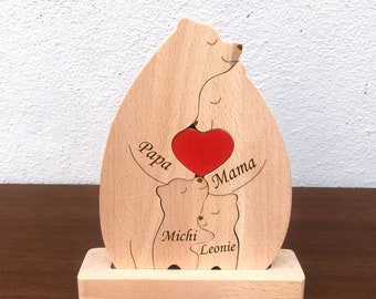 4- Bären Familie, Holz,  Bären ,VALENTINSTAG, Muttertag Geschenk  Holz, OSTERN Geschenk für Mama Holz,  Wohndekoration
