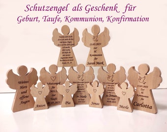 Schutzengel mit Name  aus Buche zur Taufe Geburt Kommunion