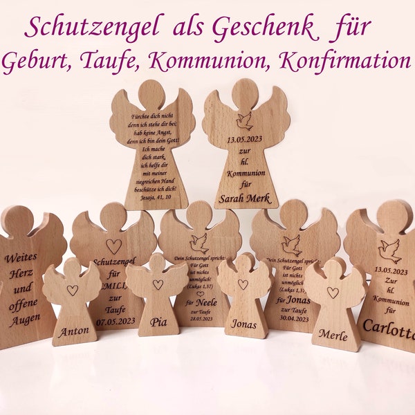 Schutzengel mit Name  aus Buche zur Taufe Geburt Kommunion