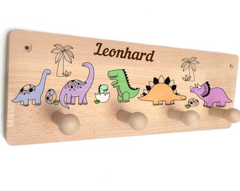 Kindergarderobe Dinos Kind personalisiert Garderobe  Holz HANDBEMALT Geburt Kinderzimmer