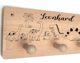 Kindergarderobe Dinos Kind personalisiert Garderobe  Holz Ostergeschenk Geburt Kinderzimmer