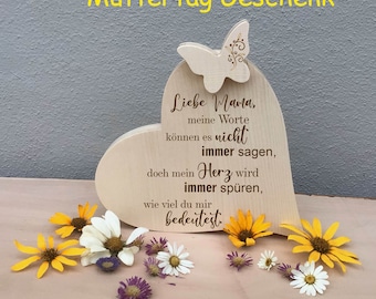 Wooden heart with WISH TEXT, wooden butterfly, Mother's Day gift, wedding, birthday
