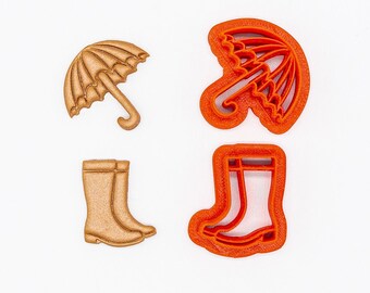 Umbrella & Rain Boots Printed Clay, Polymer Clay, Cookie Cutter