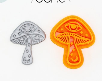 Witch's Magical Mushroom Set Printed Clay, Polymer Clay, Cookie Cutter, Third Eye