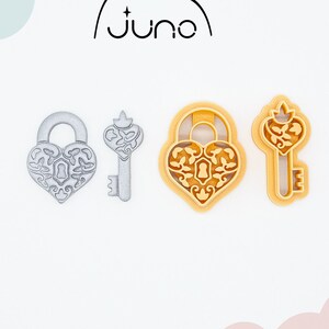 Vintage Heart Padlock & Key Set Printed Clay, Polymer Clay, Cookie Cutter