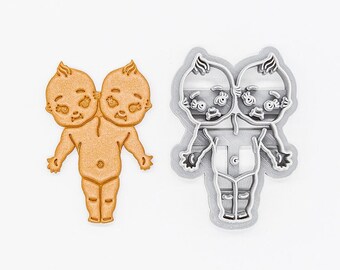 Vintage Kitsch Two Headed Baby Doll Body Printed Clay, Polymer Clay, Cookie Cutter