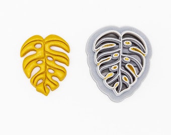 Monstera Blatt Ohrstecker, baumeln Bedruckter Ton, Polymer Clay, Ausstechform