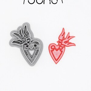 Sparrow with Heart Traditional Tattoo, Old School, Tattoo Printed Clay, Polymer Clay, Cookie Cutter