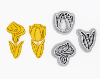Calla lily & Tulip Set of 3 Printed Clay, Polymer Clay, Cookie Cutter