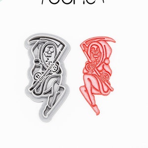 Holiday Pin up Girls Grim Reaper Traditional Tattoo, Old School, Tattoo Printed Clay, Polymer Clay, Cookie Cutter