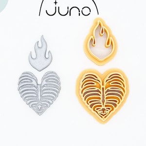 Knochen-Herz mit Flammen, Herz Rippen-Set Gedruckt Clay, Polymer Clay, Ausstechform