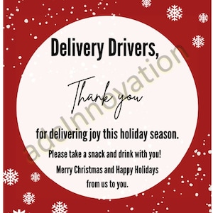 Holiday Delivery Driver Thank You Snack and Beverage Printable Sign -&gt; Instant Download!