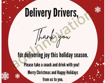 Holiday Lieferung Fahrer Danke Snack und Beverage Printable Sign -> Sofortiger Download!