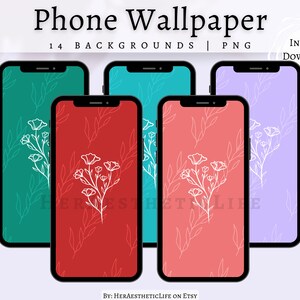Flower Outline Botanical Wallpaper and Flower wallpaper | Colorful Wallpaper and Boho Wallpaper | Cell Phone Wallpaper & iphone Wallpapers