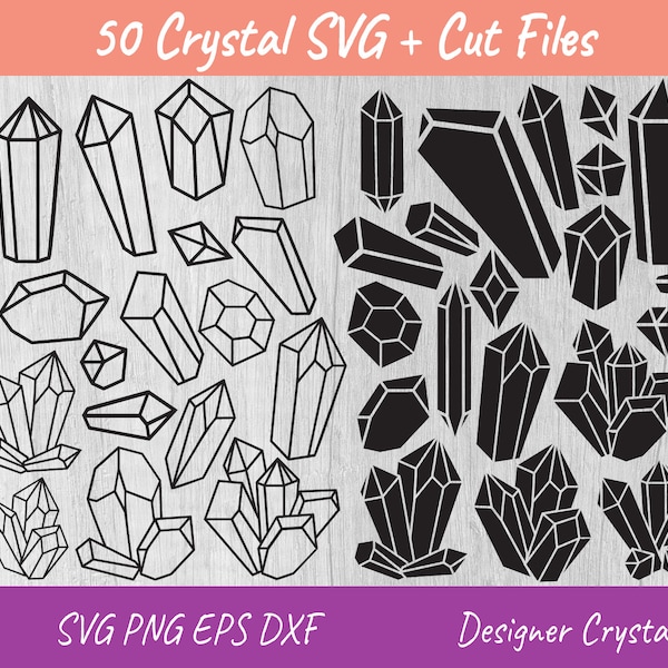 Crystal SVG Cut File Collection 50 Spiritual Crystal Designs for Cricut Silhouette Cameo Gllowforge Projects png eps dxf included