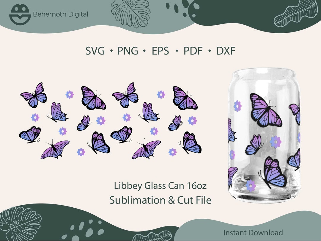 BUTTERFLY LOVER SVG Wrap for Libbey 16oz Glass Can Butterfly File Cup ...