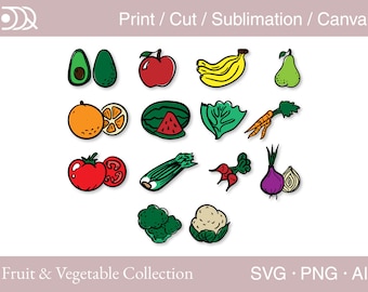 Fruit & Vegetable svg, Fruit and Vegetable Cut File Collection, Fruit png, Vegetable png, ai, Apple svg, Avocado svg, Tomato svg, Radish svg