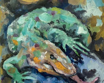 Original Lizard Oil Painting – Wildlife Wall Art – Abstract Lizard Fine Art – One‑of‑a‑Kind Oil Artwork