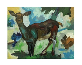 Pintura al óleo original de ciervo – Arte mural de vida silvestre – Arte abstracto de ciervos – Obra de arte al óleo única