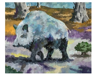 Pintura al óleo original de un cerdo – Arte mural de vida silvestre – Arte abstracto de cerdos – Obra de arte al óleo única