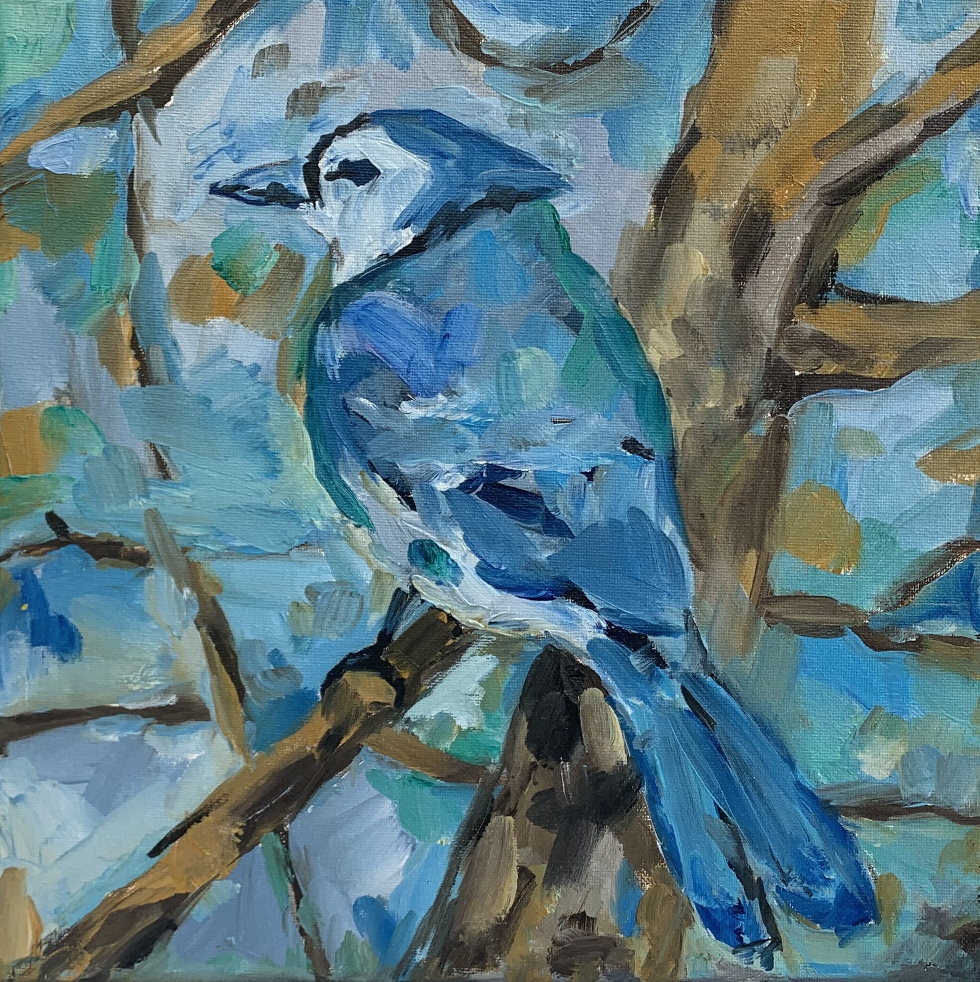 Blue Jay Painting Blue Jay Abstract Painting Blue Jay Oil Painting Blue