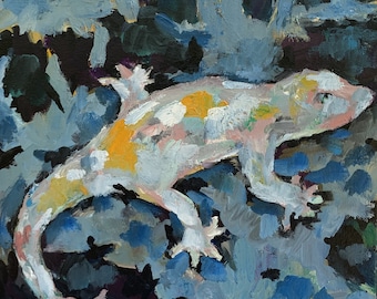 Original Lizard Oil Painting – Wildlife Wall Art – Abstract Lizard Fine Art – One‑of‑a‑Kind Oil Artwork