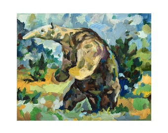 Original Ant Eater Oil Painting – Wildlife Wall Art – Abstract Ant Eater Fine Art – One‑of‑a‑Kind Oil Artwork