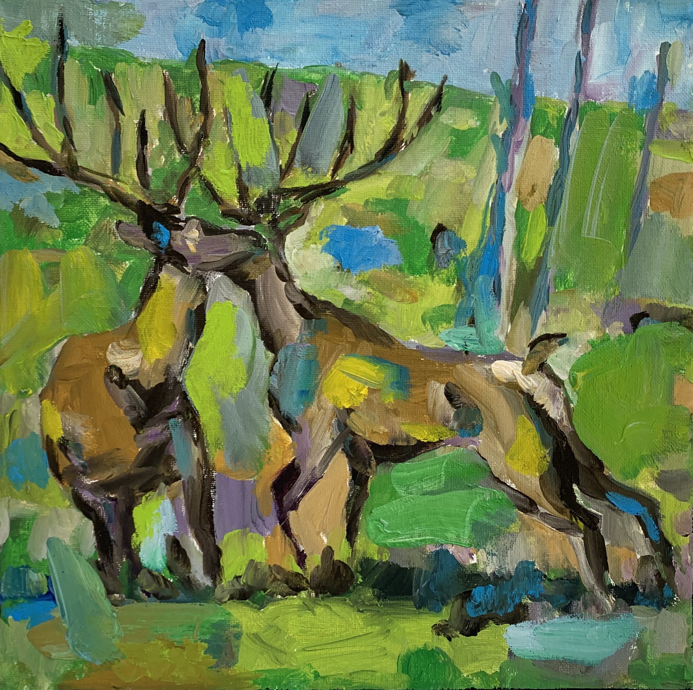 Paint by Number Deer/ Mother and Son Deer Paint by Number Kit/ Elk  Painting/diy Abstract Elk Oil Painting Wall Art / Paint by Number Adult 