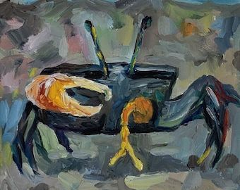Original Crab Oil Painting – Wildlife Wall Art – Abstract Crab Fine Art – One‑of‑a‑Kind Oil Artwork