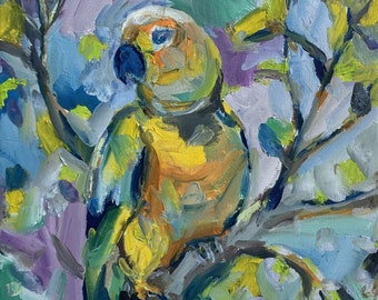 Parrot Painting Parrot Abstract Painting Parrot Oil Painting Parrot Wall Painting Parrot Original Painting Parrot Impressionist Painting
