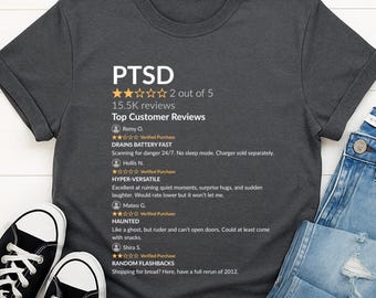 Maglietta divertente sul PTSD / Maglietta sarcastica per menti traumatizzate / Gadget sulla salute mentale con cui identificarsi / Regalo con umorismo secco / Trauma infantile / Recensione a 1 stella