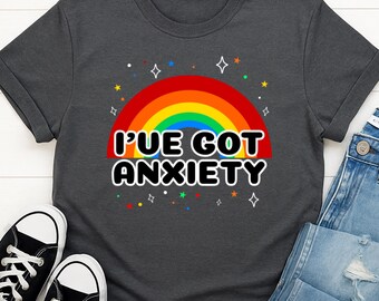 面白い不安障害Tシャツ｜社交不安｜ユーモアのある人への共感できる皮肉なギフト｜メンタルヘルスグッズ｜ドライユーモア｜レインボースパークル